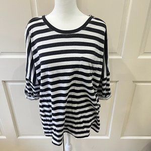 Red 23 black and white striped shortsleeve top, size XS